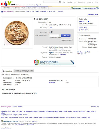 melb928 Gold Sovereign eBay Auction Listing